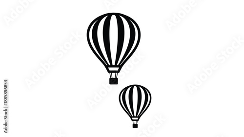 Two hot air balloons in a simple graphic style silhouette