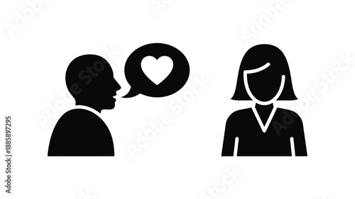 Two people communicating with a heart symbol a striking silhouette