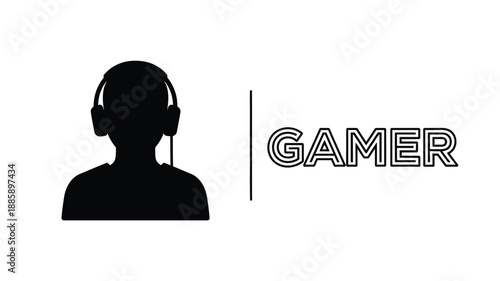 A sleek gamer profile depiction with bold text black silhouette