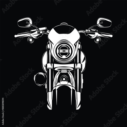 Performance Cruiser Club Style Motorcycle Bikini Cowl Front View Black and White Silhouette