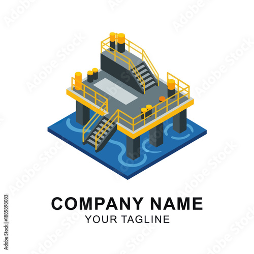 3D Oil Rig Platform Structure Illustration.