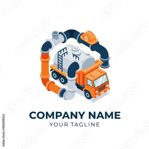 Orange Cement Mixer Truck with Pipe.