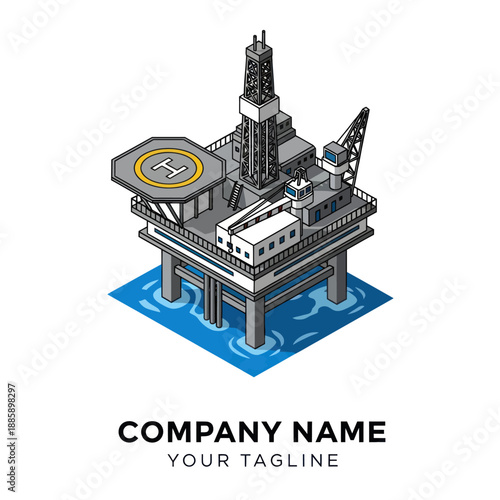 Isometric Oil Rig Platform Illustration.