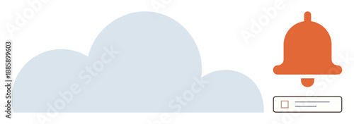Data storage, cloud computing, notifications, alerts, reminders, organization. A cloud icon alongside a red notification bell and checklist. Cloud computing and notifications concept