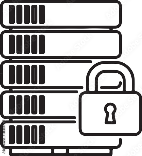 Secure Server Stack with Padlock Icon - Data Protection and Cybersecurity Concept
