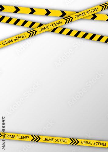 Barrier borders for crime scene fencing. Criminal accident zones tapes. Yellow striped police ribbon. Warning tapes lines for restriction of crime places. Vector illustration.