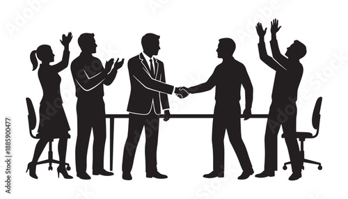 Business team celebrating successful employee handshake and agreement