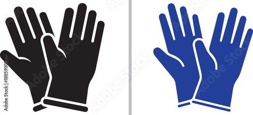 Minimalist black and blue icons of protective work gloves. These sleek, solid-colored vector illustrations represent manual labor, hygiene, and essential hand safety for various industries.