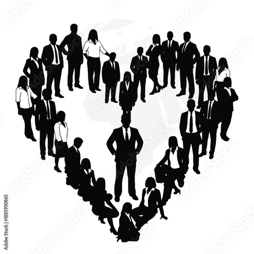 Business people forming a heart shape with their silhouettes, teamwork and love concept