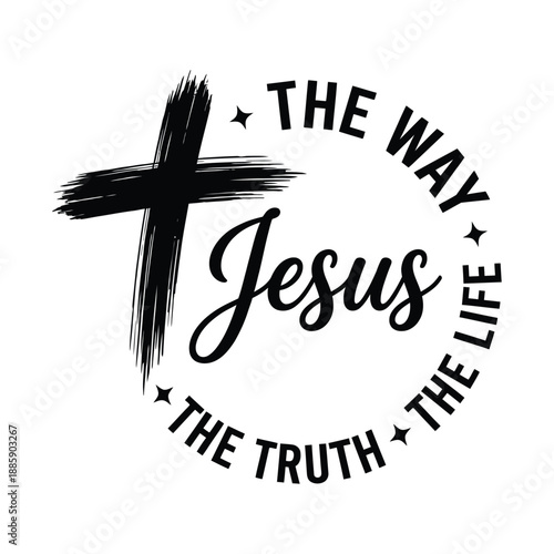 Jesus Christian Typography With Brush Cross The Way The Truth The Life