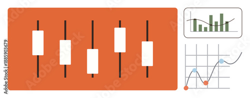 Financial analysis, market trends, investment strategies, trading tools, economic prediction, stock management. Candlestick chart, line graph and bar chart . Financial analysis and market trends