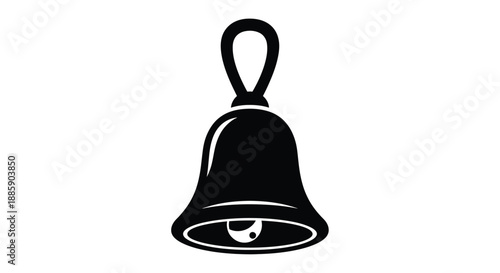 Simple black and white illustration of a classic bell with a rounded handle