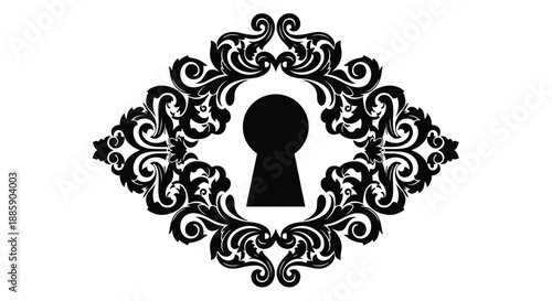 Intricate floral design surrounds a dark keyhole creating a mysterious emblem