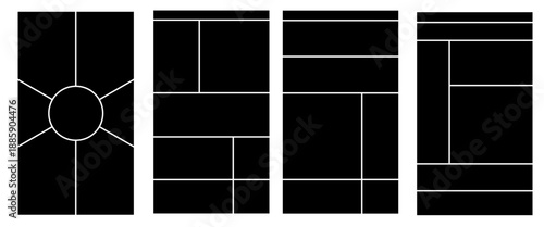 Image collage layout template. Beige mosaic mood board grid collection. Picture frame set. Photo album idea for banner, poster, comic page, flyer, brochure, booklet, memory wall design. Vector pack