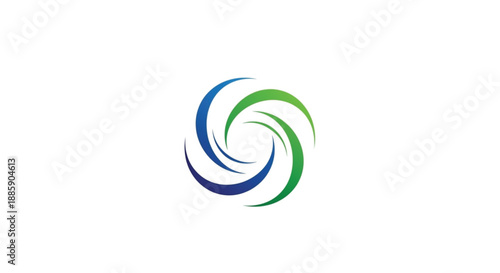 An abstract modern logo featuring a dynamic circular vortex design with overlapping curved paths. The vibrant blue and green gradient symbolizes energy, sustainability, and synergy. 