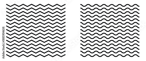  Wavy zigzag lines. Black underlines wavy curve zig zag line pattern in abstract style. Seamless zig zag pattern in black and white. Vector illustration. EPS 10
