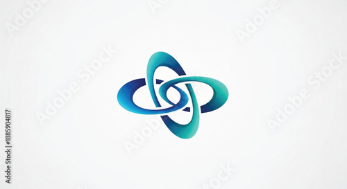 An abstract modern technology logo featuring two interlocking ovals in a dynamic, orbital design. This minimalist icon uses a vibrant blue to teal gradient, symbolizing connectivity, synergy.