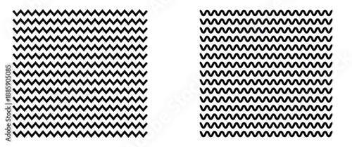  Wavy zigzag lines. Black underlines wavy curve zig zag line pattern in abstract style. Seamless zig zag pattern in black and white. Vector illustration. EPS 10