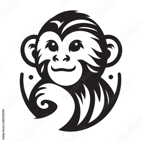 Black and White Monkey Silhouette Vector | Primate Art Graphic