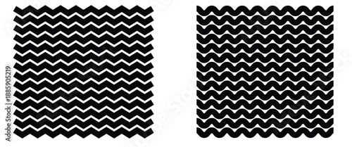  Wavy zigzag lines. Black underlines wavy curve zig zag line pattern in abstract style. Seamless zig zag pattern in black and white. Vector illustration. EPS 10