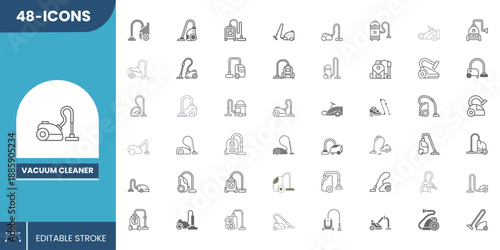 Vacuum Cleaner Icon Set Editable Vector – Smart Cleaning Appliance Symbols for Home Care and Office Maintenance.