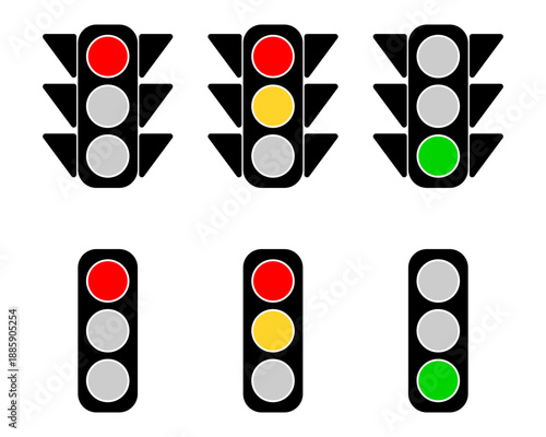 Set of Simple Traffic Light Icons in Red, Yellow and Green Phases. Vector Image.