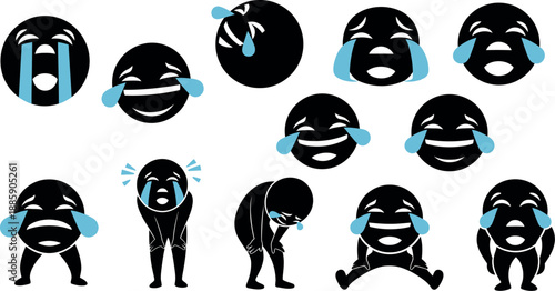 Collection of various black silhouettes with diverse facial expressions and body poses