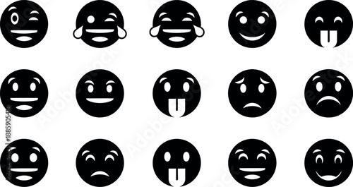 Collection of various emoticon faces with different emotions