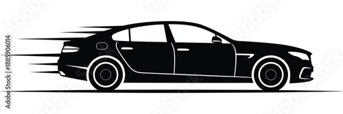 Modern sedan car black silhouette vector illustration with fast speed effect