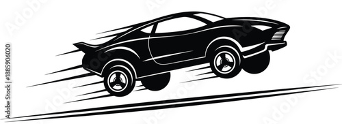 Jumping cartoon sport car black silhouette vector illustration with speed lines