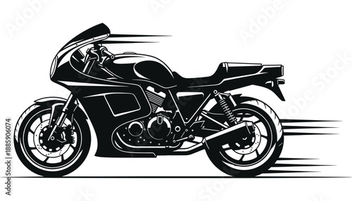 Cafe racer motorcycle vector illustration with motion blur lines on transparent background