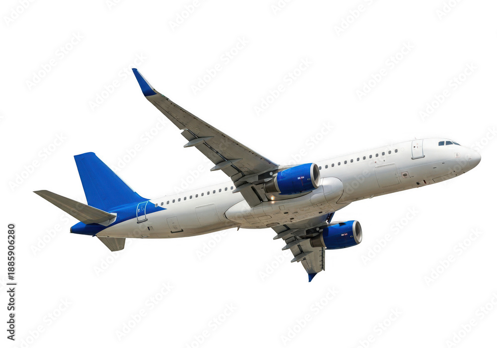 Obraz premium Commercial airliner in flight isolated on transparent background