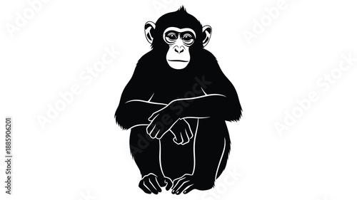 a seated monkey illustration black and white design simple and elegant silhouette