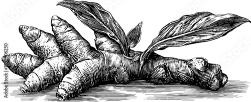 Galangal root botanical vintage sketch for herbal design and decor
