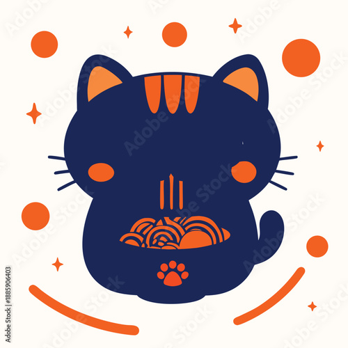 Adobe Illustrator Artworkcute chubby cat cartoon illustration with bowl vector isolated