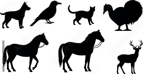 Silhouettes of various farm and wild animals