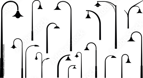 Collection of various street lamp illustrations