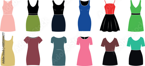 Collection of various colored dresses for women