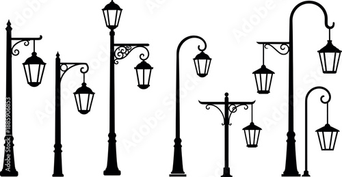 Collection of various street lamp post designs and styles