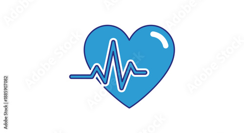 Stylized blue heart icon featuring a prominent electrocardiogram heartbeat line demonstrating cardiac rhythm monitoring and vital sign activity for medical concepts