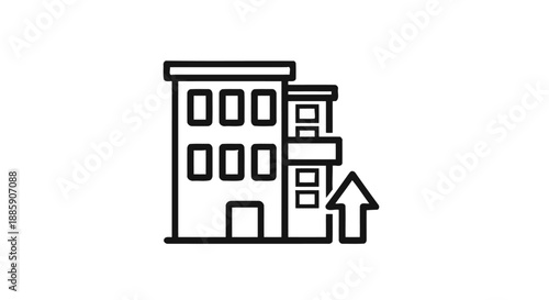 Minimalist line art icon representing building growth property development or upward mobility in real estate investment ventures