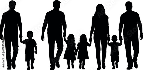 Silhouette of a blended family walking together