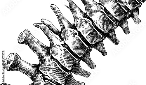 Antique human spinal cord anatomy illustration from 19th century for educational and medical design