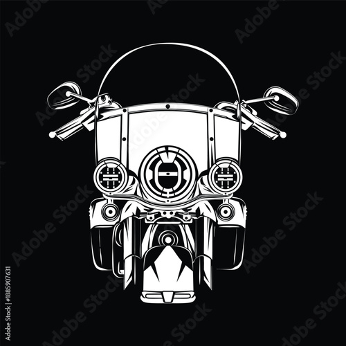 Vintage Cruiser Windshield Triple Light Front View Black and White Illustration