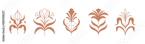 Vector set of logo design templates and graphic elements, organic cosmetics, floral illustration in simple linear hand drawn style, plants and flowers, natural products emblems