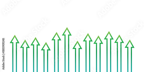 multiple green upward pointing arrows showing growth progress and increasing trends in business performance isolated on white background.