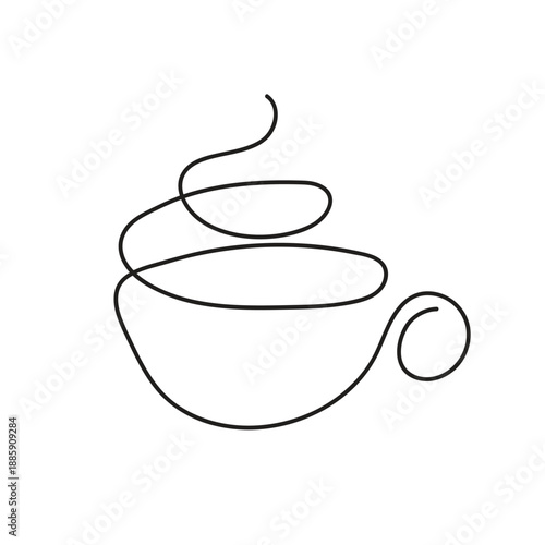 Minimal Line Art Coffee Cup Icon with Steam – Simple Hand Drawn Hot Drink Outline Illustration