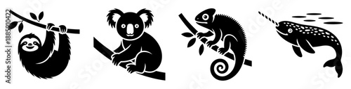 Australian wildlife animals silhouette in minimalist style with black color