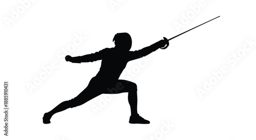 Silhouette of a fencer in action poised with a sword during practice