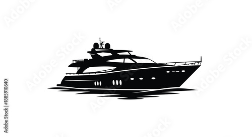 A striking black silhouette of a luxury yacht sailing on calm waters